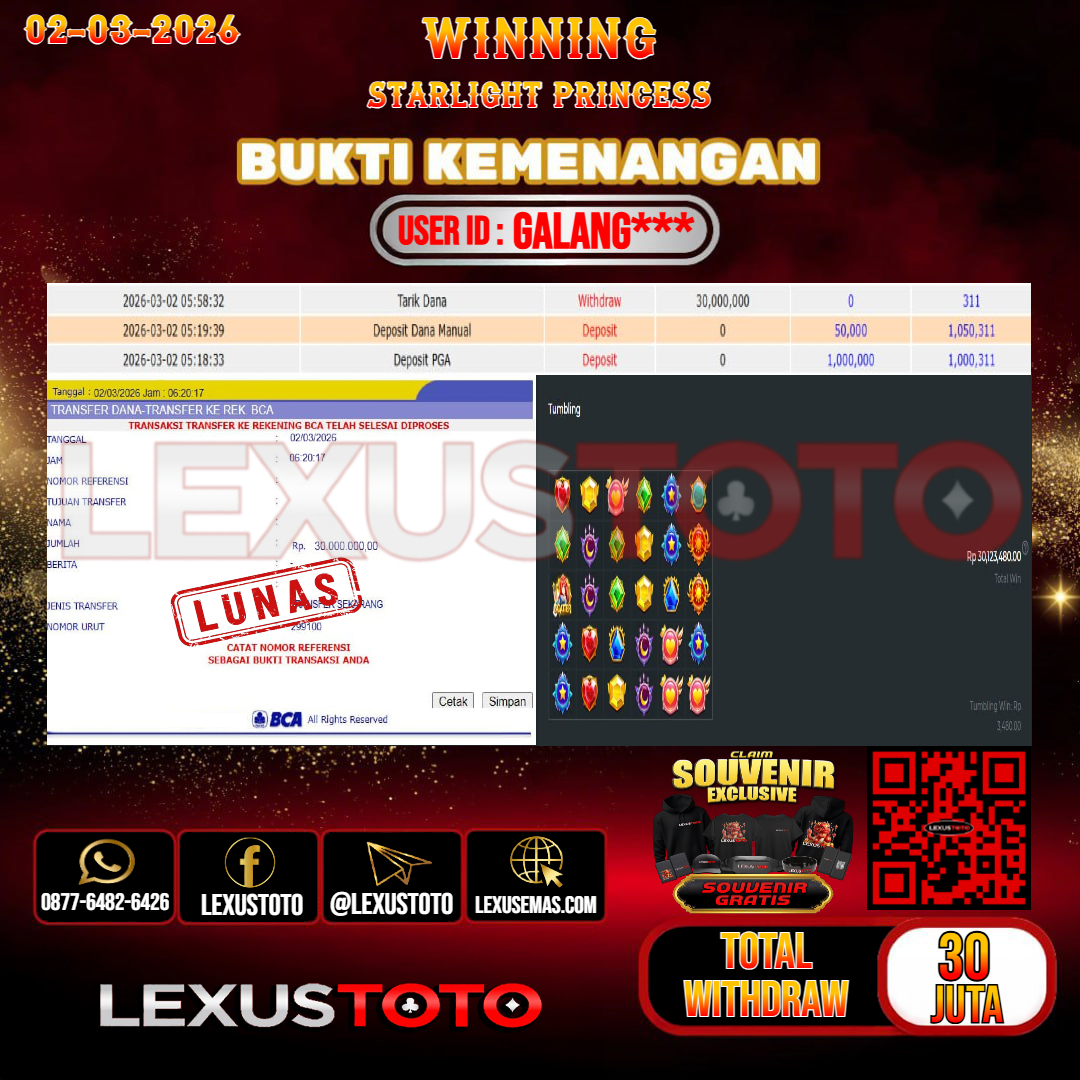 LEXUSTOTO JACKPOT SLOT STARLIGHT PRINCESS  Rp. 30.000.000,- LUNAS   USER ID : GALANG***