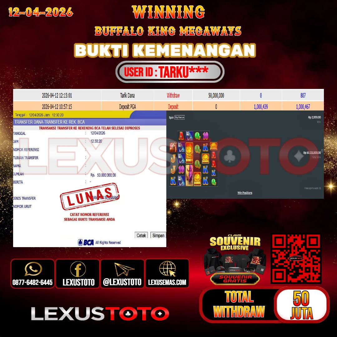 LEXUSTOTO JACKPOT SLOT BUFFALO KING MEGAWAYS Rp.50.000.000,- LUNAS USER ID : TARKU***